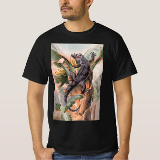 T-shirt Iguane noir tropical, animal reptile sauvage vinta