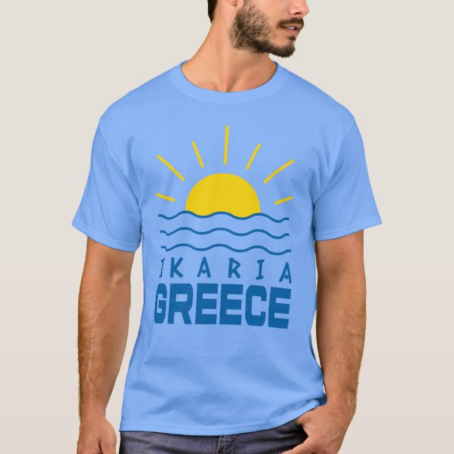 T-shirt Ikaria Grèce Soleil et bleu marin (Devant)