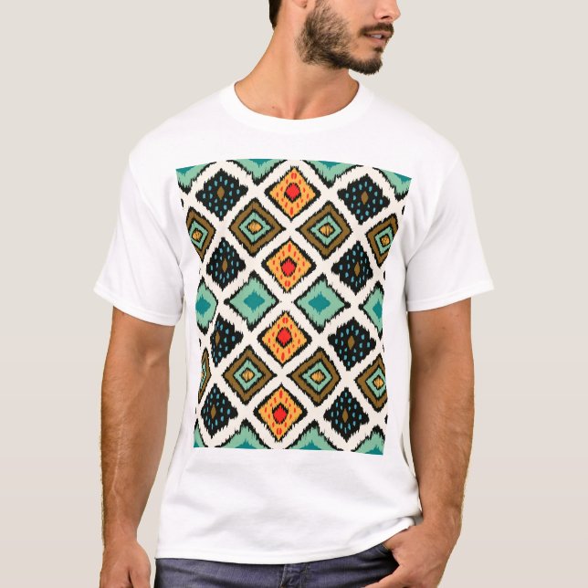 T-shirt Ikat géométrique, folklore texture tribale. (Devant)