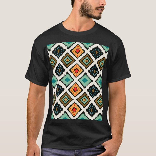 T-shirt Ikat géométrique, folklore texture tribale. (Devant)