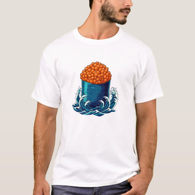 T-shirt Ikura Gunkan Maki Sushi Japanese Ocean Wave Art (Devant)
