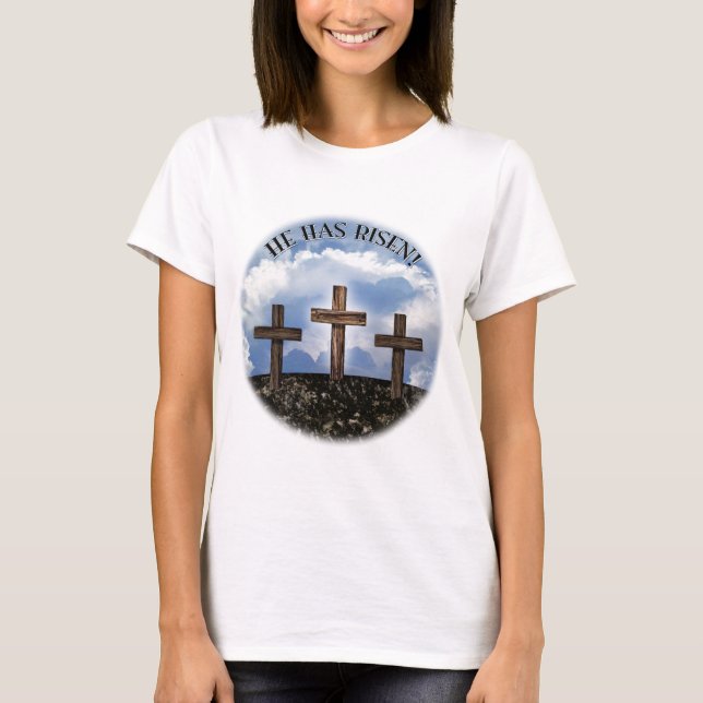 T-shirt Il A Augmenté 3 Croix Robustes Matthieu 26:39 (Devant)