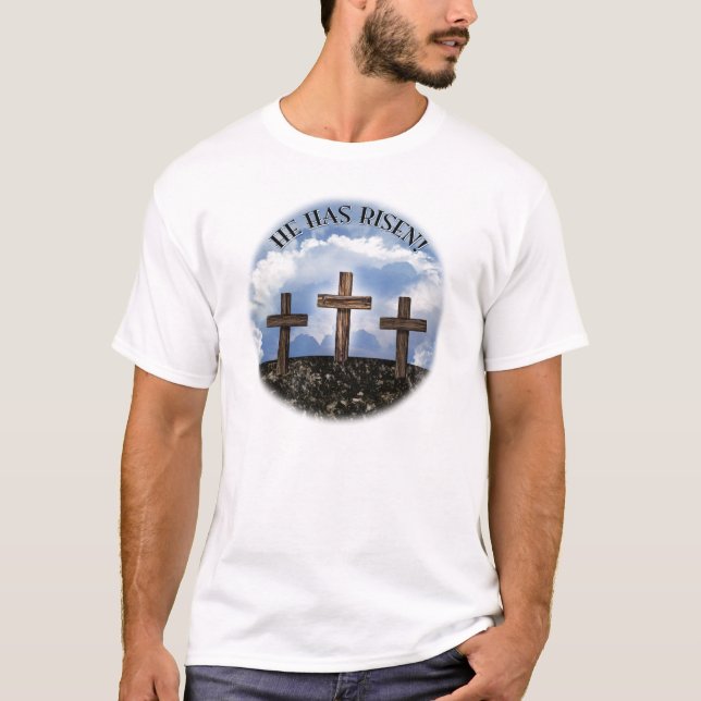 T-shirt Il A Augmenté 3 Croix Robustes Matthieu 26:39 (Devant)