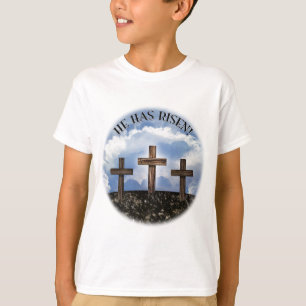 T-shirt Il a ressuscité 3 croix robustes avec la prière du