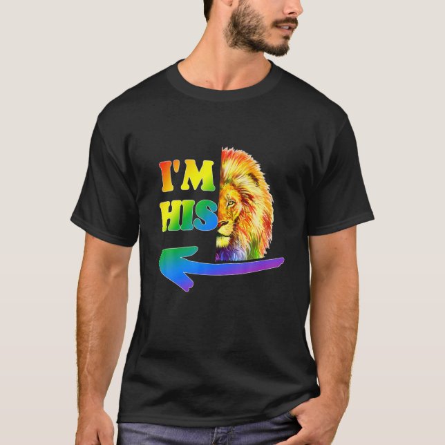 T-shirt Il est à moi Je suis Son Couple Gay Rainbow Lion L (Devant)