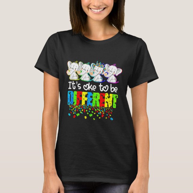 T-shirt Il Est Ok D'Être Différent Puzzle Elephant Autism  (Devant)