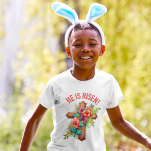 T-shirt Il est ressuscité Aquarelle de Pâques Croix floral
