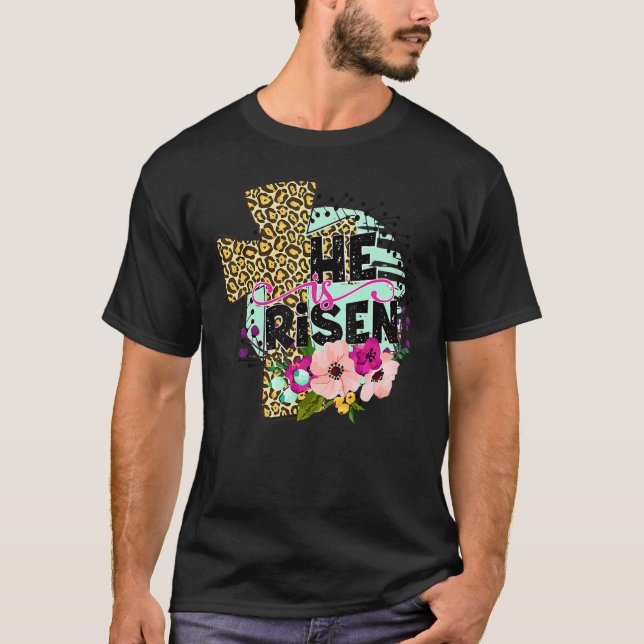 T-shirt Il Est Ressuscité Croix Florale Christian Jésus Jo (Devant)