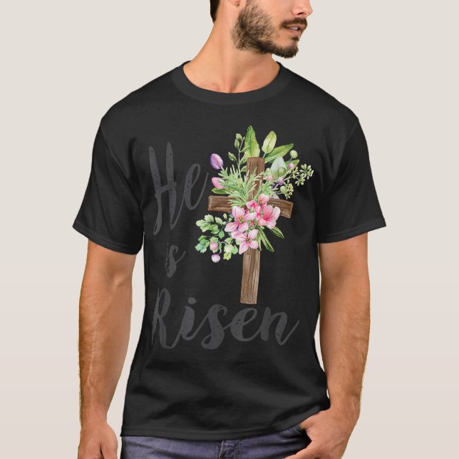T-shirt Il est ressuscité Croix florale de Jésus pour le j (Devant)
