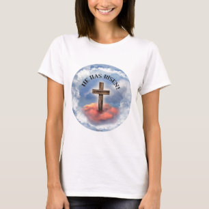 T-shirt Il Est Ressuscité Croix Rude Avec Nuages