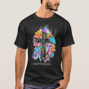 T-shirt Il est ressuscité Jésus Croix Chrétienne Papillon