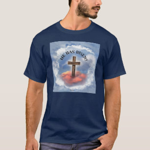 T-shirt Il Est Ressuscité Rugged Cross Avec Nuages
