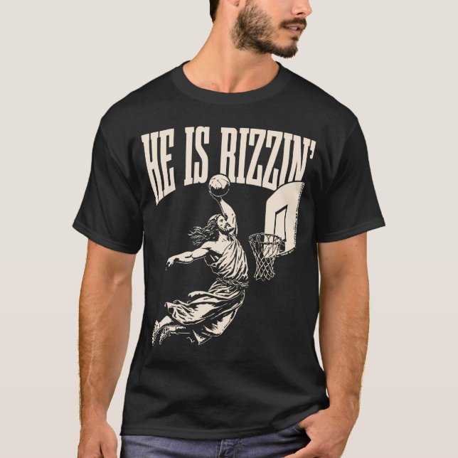 T-shirt Il Est Rizzin Jésus Basketball Pâques Christian Re (Devant)