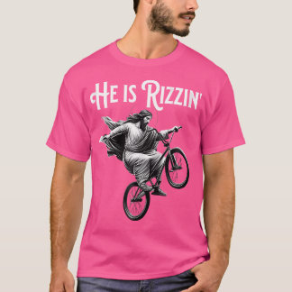 T-shirt Il Est Rizzin Jesus équitation Bmx Vélo Drôle Vélo