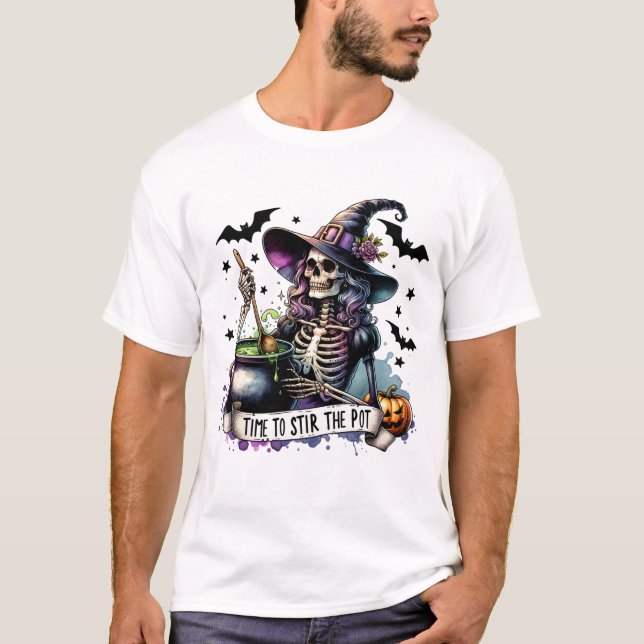 T-shirt Il est temps de remuer la sorcière de squelette po (Devant)