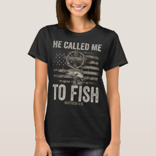 T-shirt Il m'a appelé à pêcher drapeau américain croix chr