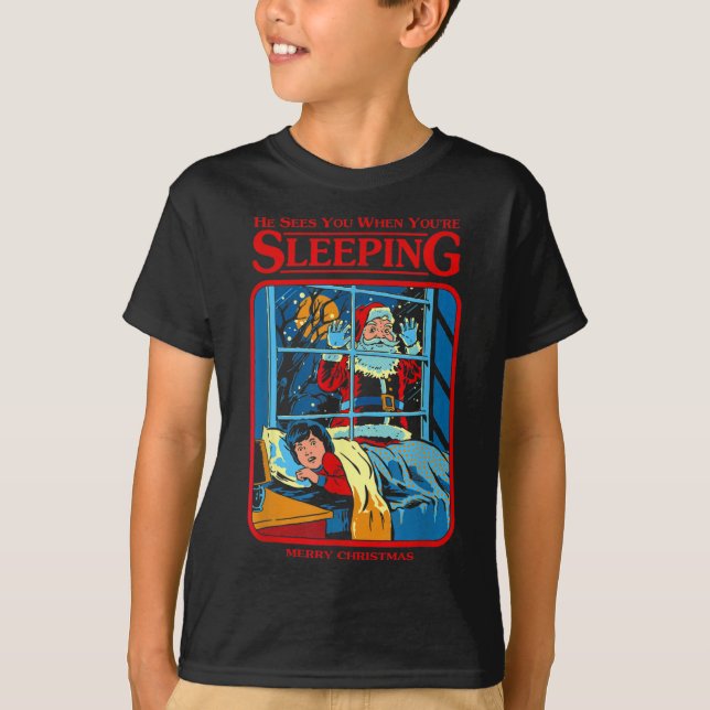 T-shirt Il vous voit quand vous dormez Joyeux Noël  (Devant)