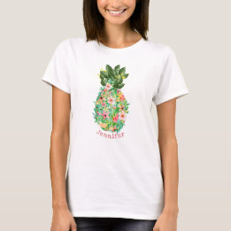 T-shirt Île Ananas Tropical Floral Nom personnalisé