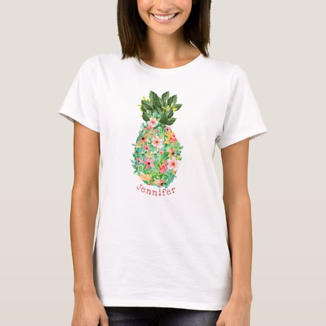 T-shirt Île Ananas Tropical Floral Nom personnalisé (Devant)