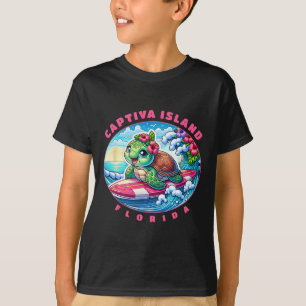 T-shirt Île Captiva Floride Fille Mignonne Surfant Tortue