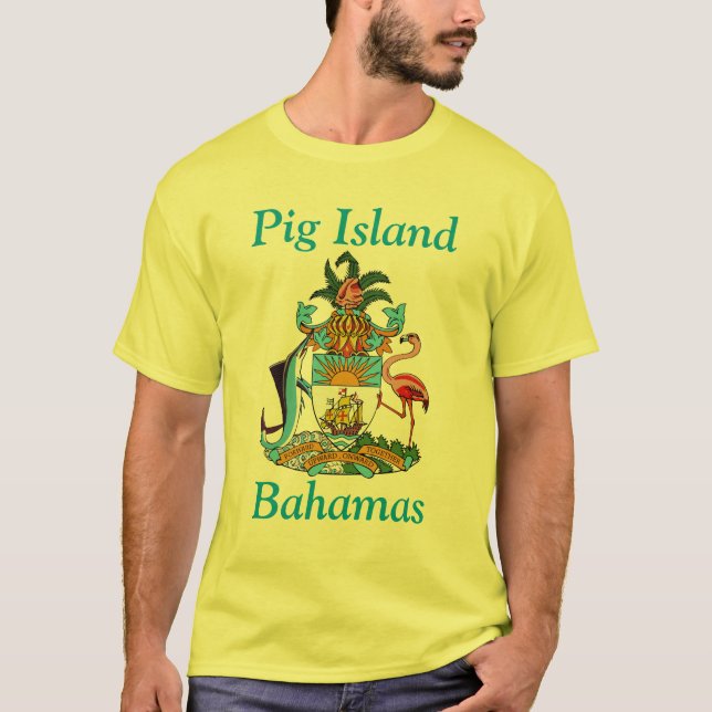 T-shirt Île de porc, Bahamas avec le manteau des bras (Devant)