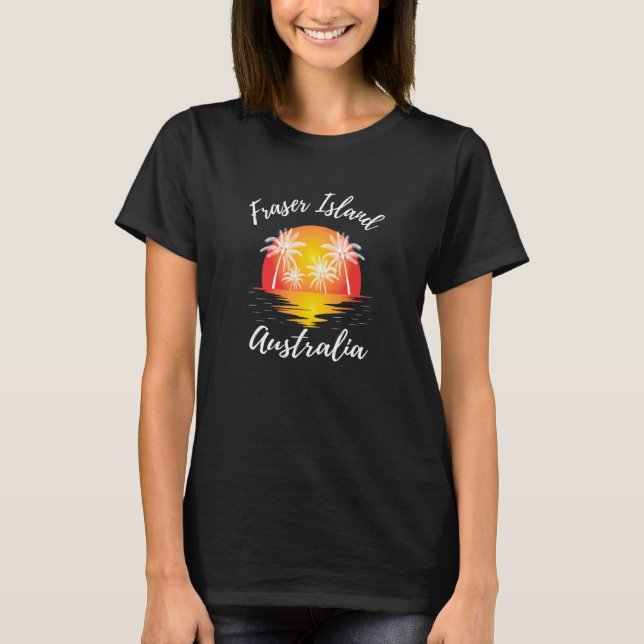 T-shirt Île Fraser Reflétant le palmier d'art du coucher d (Devant)