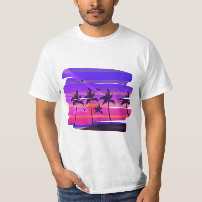 T-shirt Île, plage et palmiers (Devant)