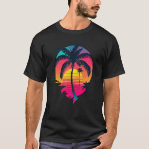 T-shirt Île synthétique coucher de soleil Synthwave esthét