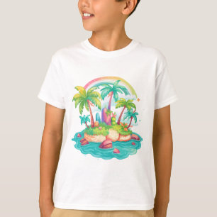 T-shirt Île tropicale avec palmiers et arc-en-ciel