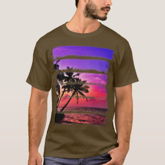 T-shirt Île tropicale Coucher de soleil Palmiers Océan Pla