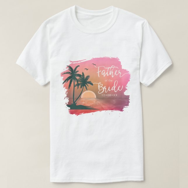 T-shirt Île tropicale Père de la mariée rose ID581 (Design devant)