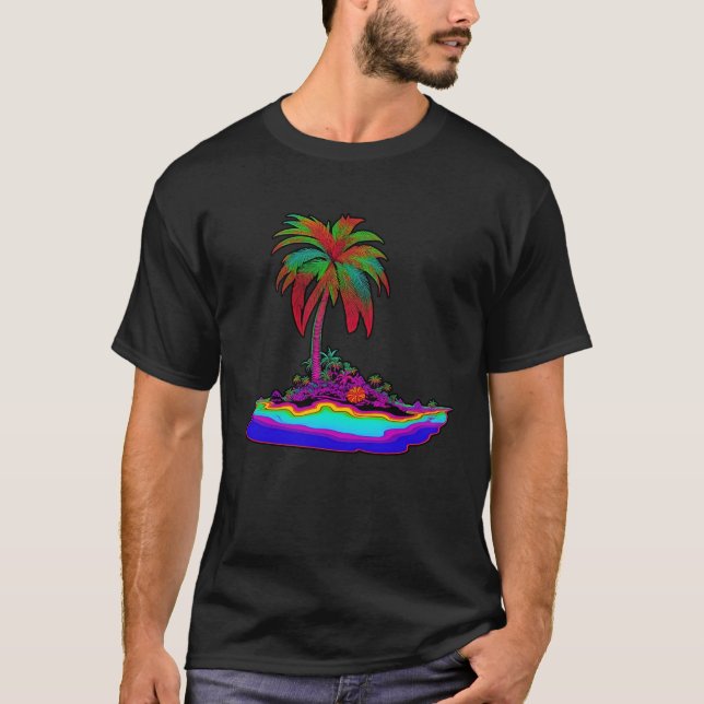T-shirt Île tropicale psychédélique (Devant)
