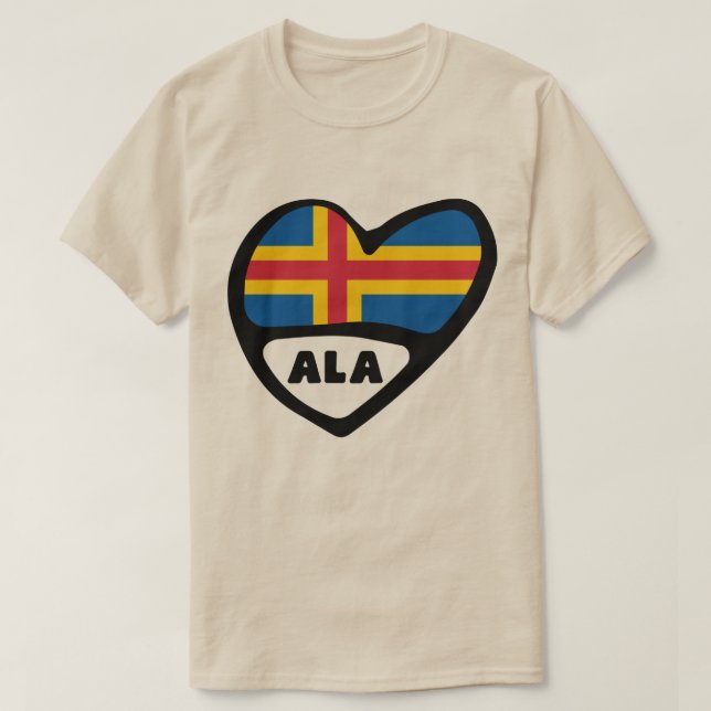 T-shirt Îles Åland Code du pays Coeur du drapeau (Design devant)
