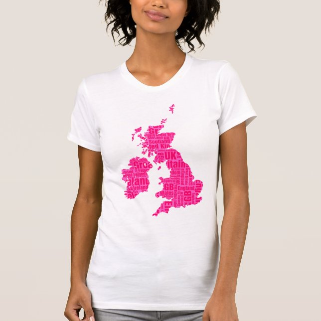 T-shirt Îles britanniques typographiques - Nuances de rose (Devant)