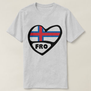 T-shirt Îles Féroé Code de pays Drapeau Cardiaque Badge