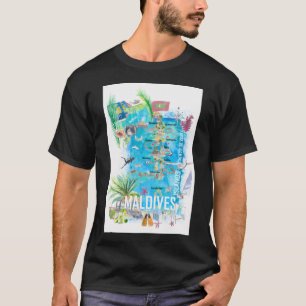 T-shirt Îles Maldives Carte de voyage illustrée avec vacat