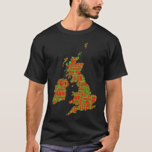 T-shirt Îles typographiques britanniques - Vert et Rouge
