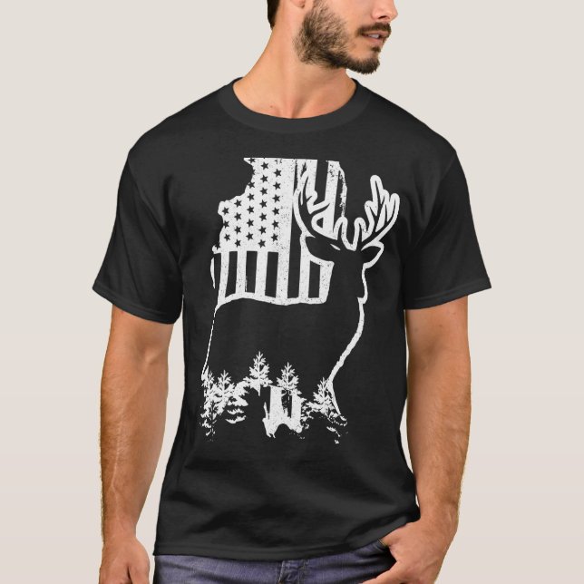 T-shirt Illinois Elk Chasse State Map US Drapeau Patriotiq (Devant)