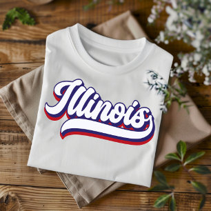T-shirt Illinois Rouge blanc et bleu Vintage Script T-Shir