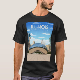 T-shirt Illinois Vintage Minimal Retro State Travel Poster