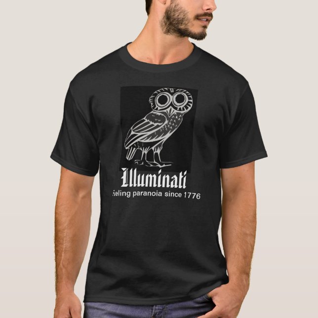 T-shirt Illuminati, blanc sur le noir (Devant)