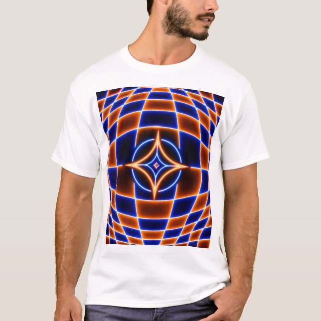 T-shirt Illusion d'optique étoile vortex néon – Bleu Orang (Devant)