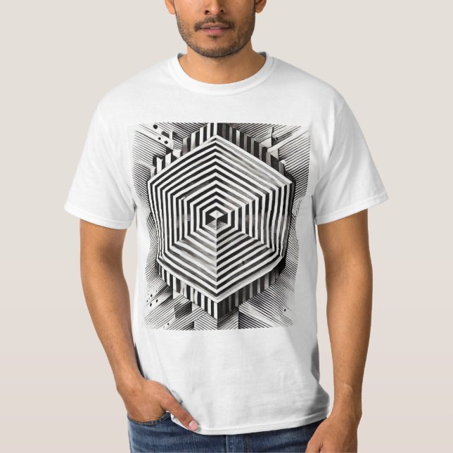 T-shirt Illusion géométrique Noir et blanc Abstrait (Devant)