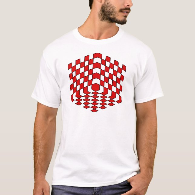T-shirt illusion optique du cube 3D rouge (Devant)
