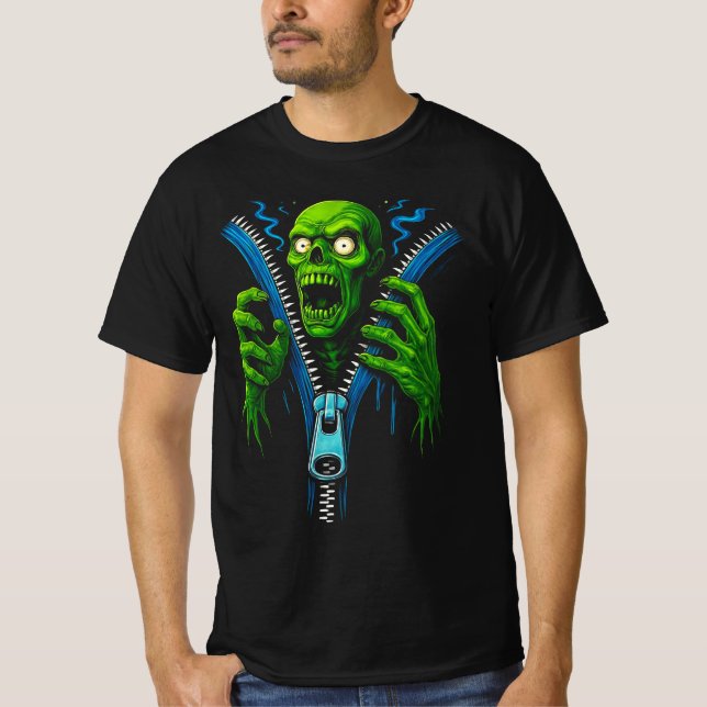 T-shirt Illusion Zombie Zipper | Graphique d'horreur 3D Te (Devant)