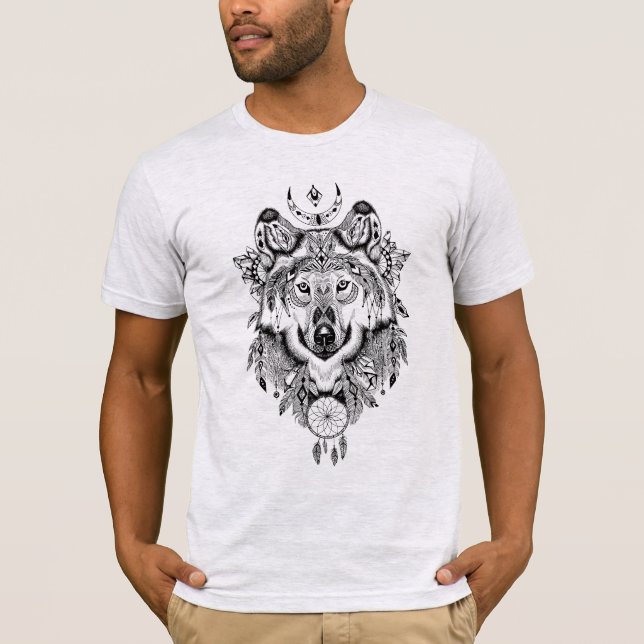 T-shirt Illustrated Wolf Dream catcher (Devant)