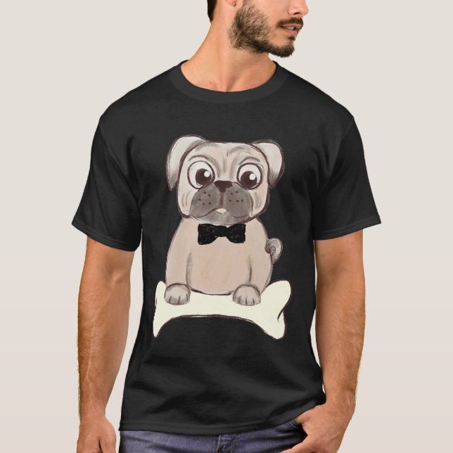 T-shirt Illustration 234 de Pug adorable avec noeud papill (Devant)