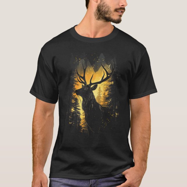 T-shirt Illustration 4 de faune et flore de cerf de forêt  (Devant)