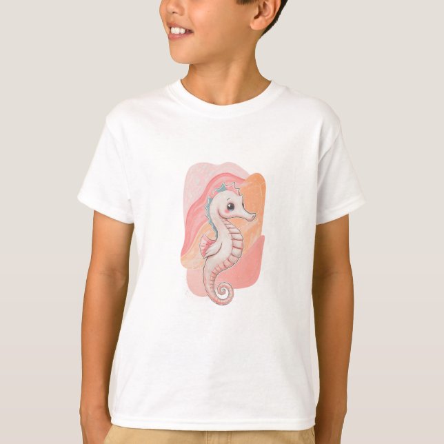 T-shirt Illustration adorable de hippocampe pastel (Devant)