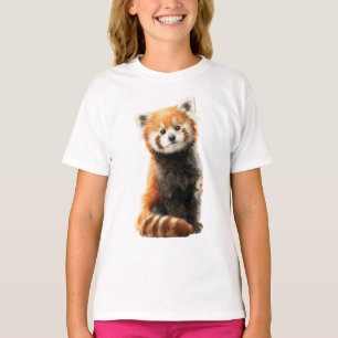 T-shirt Illustration Adorable Panda Rouge Fluffy pour Enfa